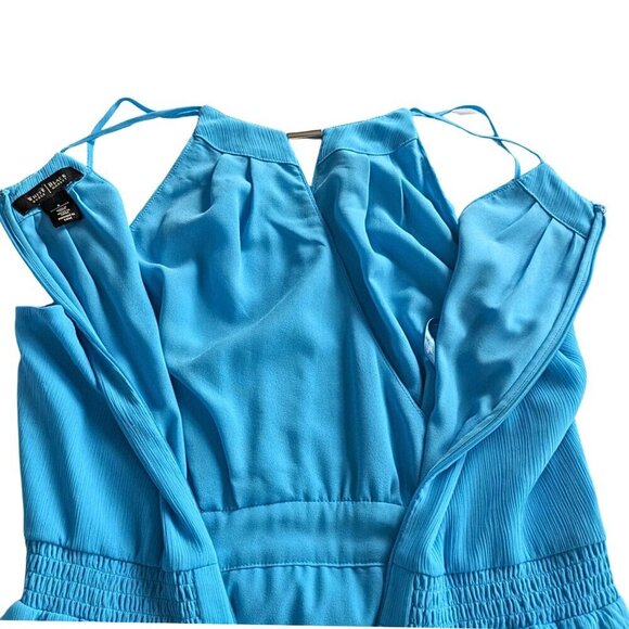 White House Black Market Blue Asymmetrical Halter Sundress - Picture 7 of 10